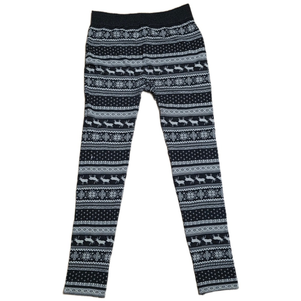Pink Republic Leggings Women's XL Nordic Reindeer Print Snowflake‎ Black White